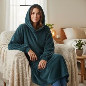 32 degree heat NEW - Sz S/M - loungewear plush teal colored long hoodie dress